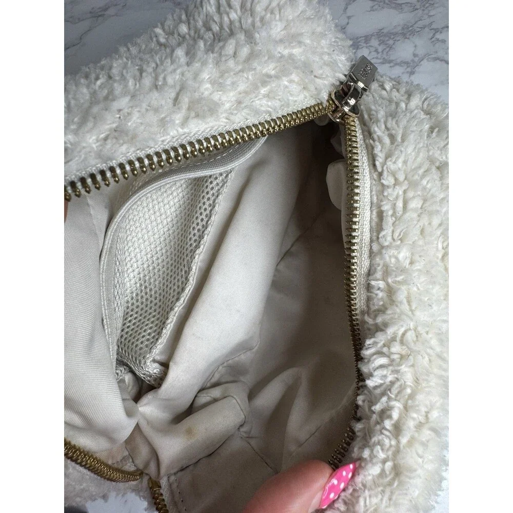 White Faux Fur Makeup Bag Zipper Cosmetic Pouch Zip Makeup Case